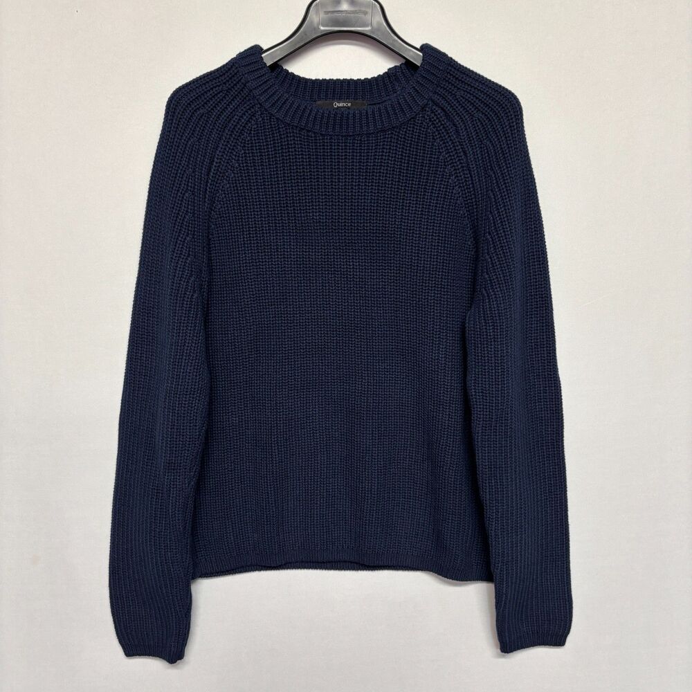 Quince Women 100% Organic Cotton Fisherman Crew Sweater Size Large Navy C133 -14